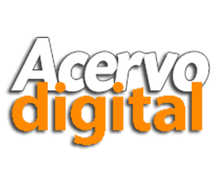 Logotipo da página Acervo Digital. O logotipo traz as palavras Acervo e digital em cores diferentes e uma palavra levemente sobreposta a outra